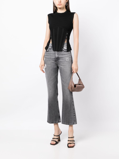 Frame Distressed High-rise Cropped Bootcut Jeans In Grey