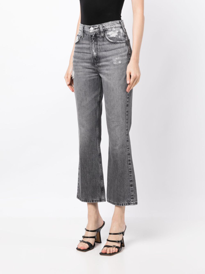 Frame Distressed High-rise Cropped Bootcut Jeans In Grey