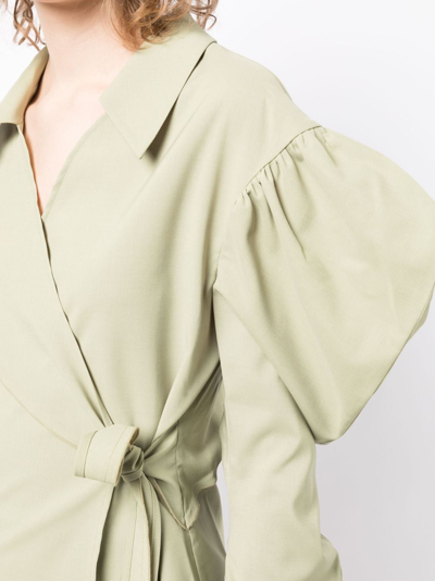 Shop Rejina Pyo Puff-sleeve Tie-fastening Top In Green