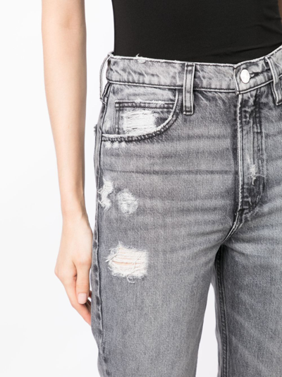 Frame Distressed High-rise Cropped Bootcut Jeans In Grey