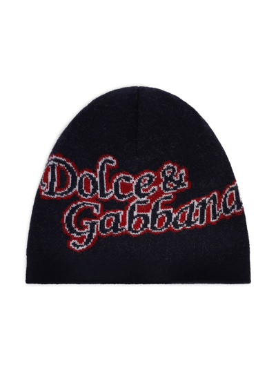 Shop Dolce & Gabbana Logo-print Virgin-wool Beanie In Black