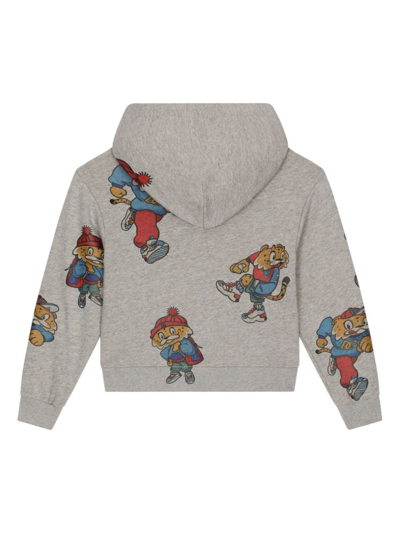 Dolce & Gabbana Printed Cotton Hoodie W/metal Logo In Grey
