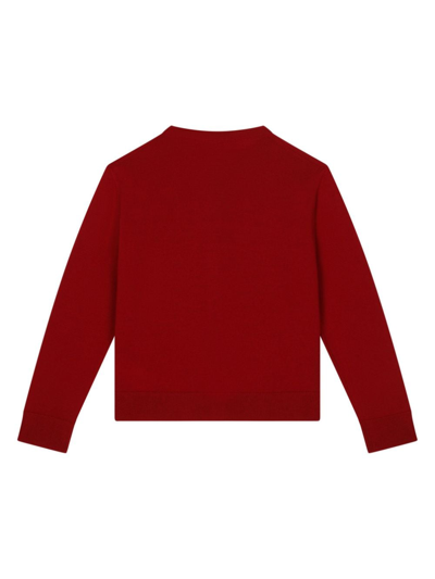 Dolce & Gabbana Rose Patch Crew Neck Cardigan In Red