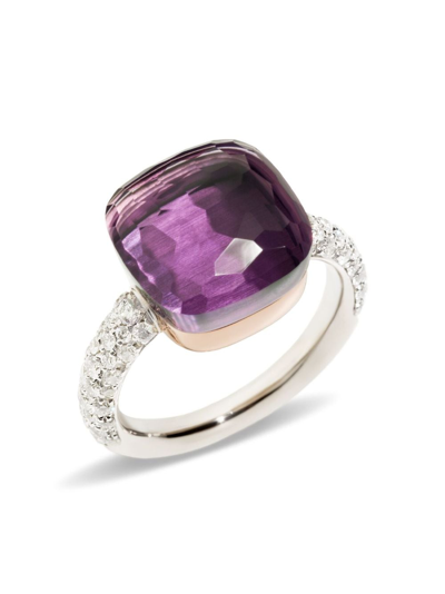 Shop Pomellato 18kt White Gold Nudo Amethyst And Diamond Ring In Purple