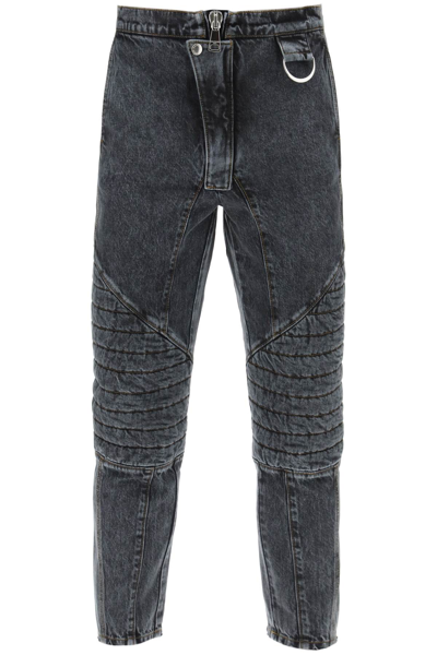 Shop Balmain Jeans With Quilted And Padded Inserts In Black