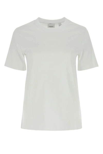 Shop Burberry White Cotton T-shirt In Yellow