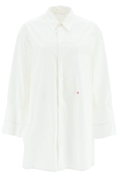 Shop Palm Angels Shirt Dress With Bell Sleeves In White Black (white)