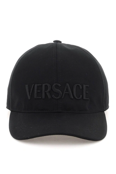 Shop Versace Logo Embroidery Baseball Cap In Black (black)
