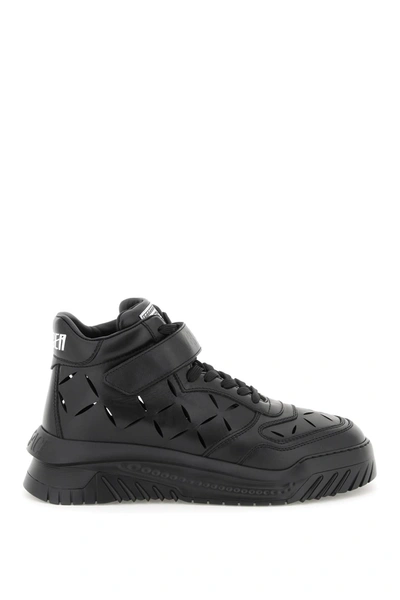 Shop Versace Odissea Sneakers With Cut-outs In Black Palladium (black)