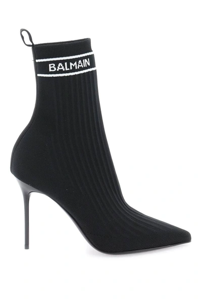 Shop Balmain Stretch Knit 'skye' Ankle Boots In Black