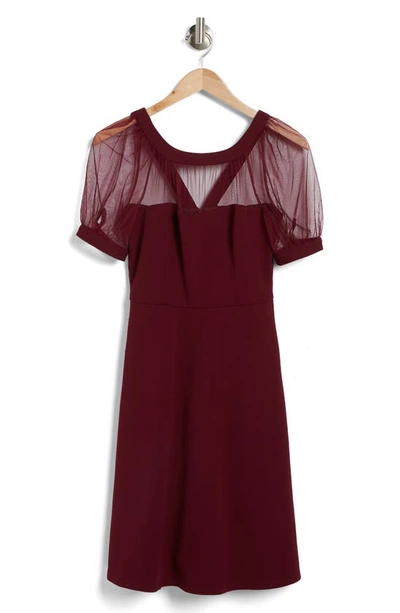 Maggy London Mesh Illusion Short Sleeve Dress In Arresting Burgundy