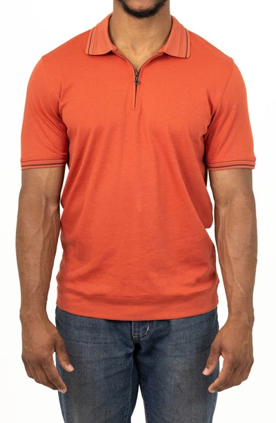 Shop Vellapais Ege Zip Cotton Polo In Light Orange