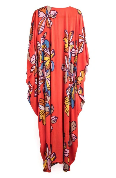 Saachi Tropical Kaftan Short Sleeve Dress In Red In Red