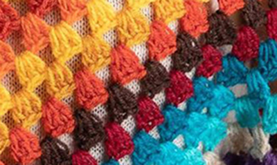 Saachi Earth To Sky Rainbow Stripe Crocheted Poncho In Beige