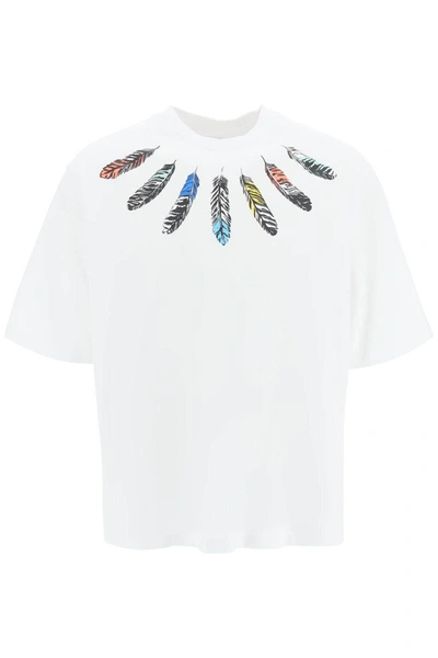 Shop Marcelo Burlon County Of Milan Marcelo Burlon Collar Feathers T-shirt In White