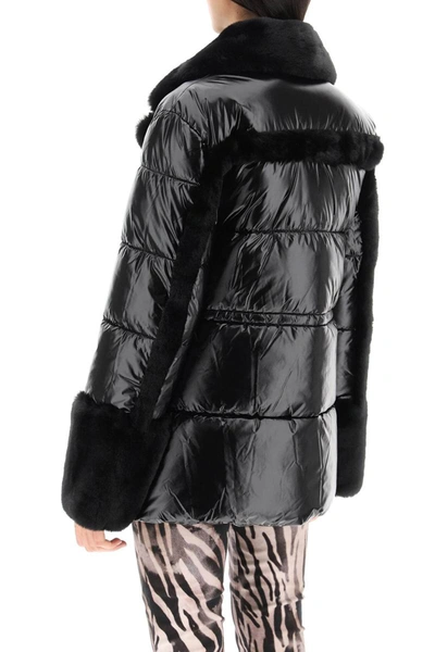 Shop Marciano By Guess Puffer Jacket With Faux Fur Details In Black