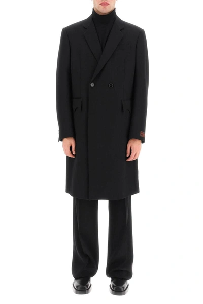 Raf Simons Double-breasted Cotton Coat In Black