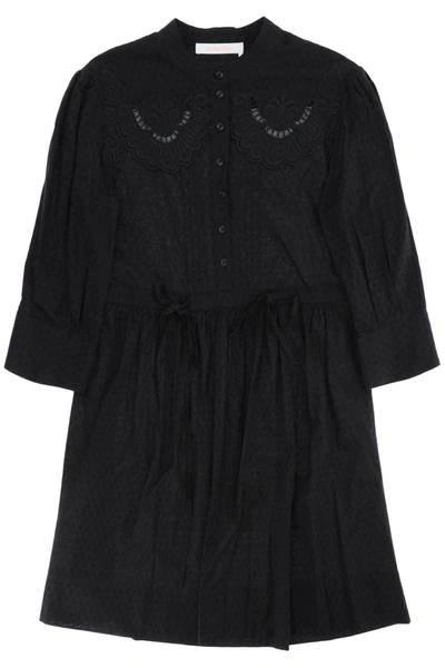 Shop See By Chloé See By Chloe Embroidered Shirt Dress In Black