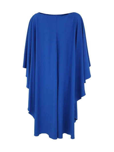 Alberta Ferretti Blue Cape Dress With Ruffle Detailing In Acetate Woman In Blue