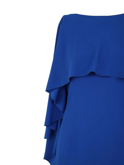Alberta Ferretti Blue Cape Dress With Ruffle Detailing In Acetate Woman In Blue
