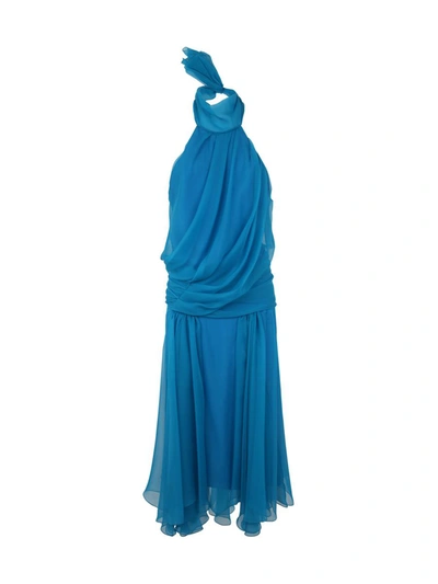 Shop Alberta Ferretti Sleeveless High Neck Midi Dress Clothing In Blue