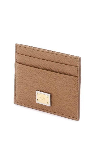 Shop Dolce & Gabbana Leather Card Holder With Logo Plaque In Caramello (brown)