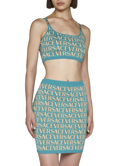 Shop Versace Skirt In Turquoise+light Blue