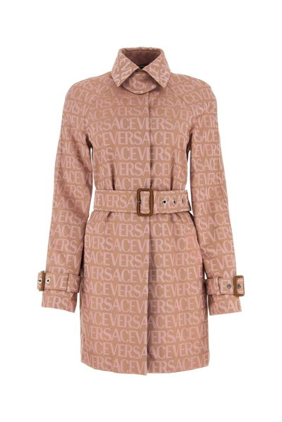 Shop Versace Allover Short Trench Coat In Pink