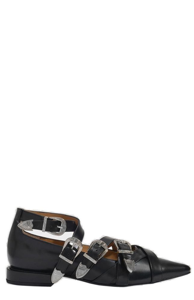 Shop Toga Pulla Buckled Pointed Toe Loafers In Black