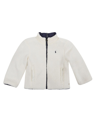 Shop Ralph Lauren Kids Logo Embroidered Zipped Fleece Jacket In White