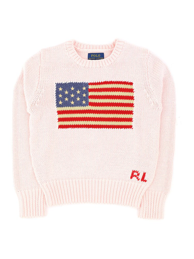 Shop Polo Ralph Lauren Ralph Lauren Kids Usa Flag Crewneck Knitted Jumper In Pink