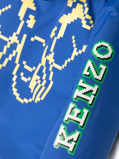 Shop Kenzo Pixelated-print Zip-up Puffer Jacket In Blue