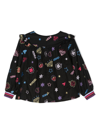 Shop Sonia Rykiel Enfant Embroidered-motif Cotton Blouse In Black