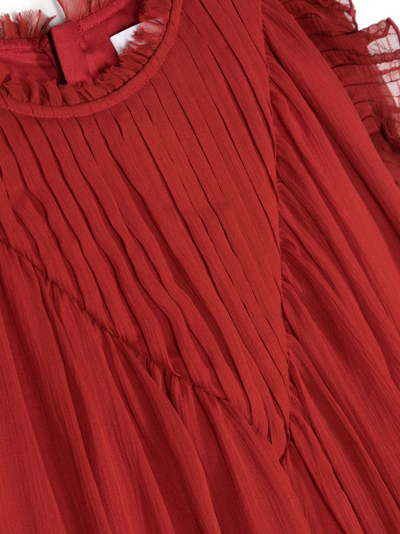 Shop Chloé Pleated Shift Silk Dress In Red