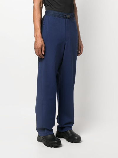 Shop Y-3 Drawstring-waist Cotton Trousers In Blue