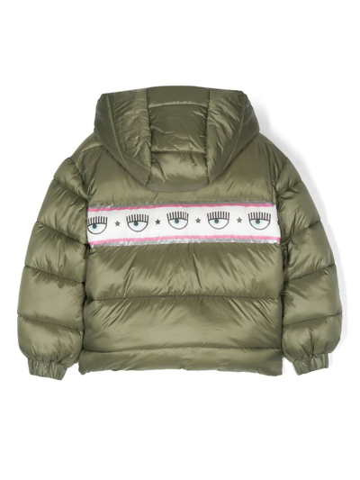 Shop Chiara Ferragni Eyelike Logo-tape Padded Jacket In Green