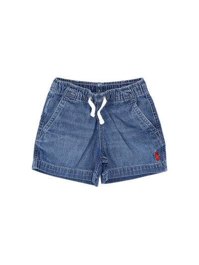 Shop Ralph Lauren Kids Logo Embroidered Drawstring Denim Shorts In Blue