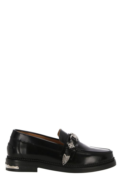 Shop Toga Pulla Stud Embellished Round Toe Loafers In Black