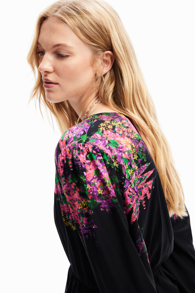 Desigual Digital Floral Wrap Blouse In Black