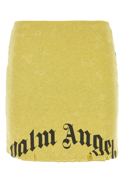 Shop Palm Angels Melange Yellow Cotton Mini Skirt In Default Title