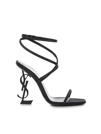Shop Saint Laurent Opyum Sandals With Black Heel In Nero/jet