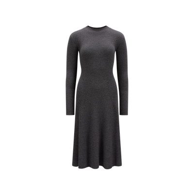 Shop Moncler Collection Robe Midi En Laine Tricotée In Gris