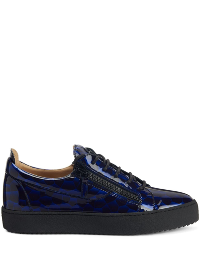 Shop Giuseppe Zanotti Frankie Geometric-pattern Glazed Sneakers In Blue