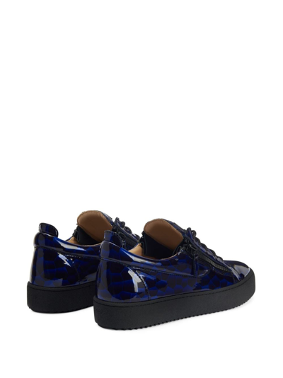 Shop Giuseppe Zanotti Frankie Geometric-pattern Glazed Sneakers In Blue