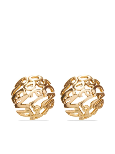 Shop Oscar De La Renta Disk Logo-lettering Earrings In Gold