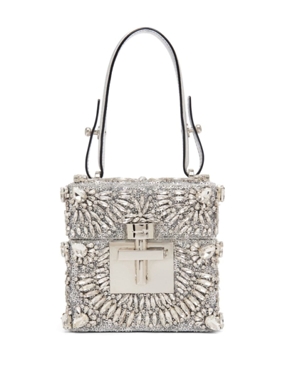 Shop Oscar De La Renta Alibi Cube Crystal-embellished Mini Bag In Silber