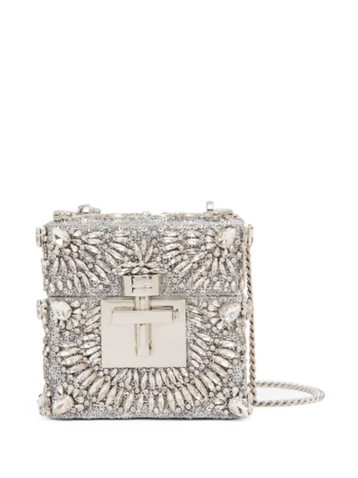 Shop Oscar De La Renta Alibi Cube Crystal-embellished Mini Bag In Silber
