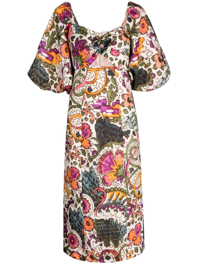 Shop Rhode Floral-print Linen Dress In Weiss