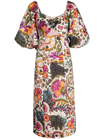 Rhode Women's Noa Printed Linen Midi-dress In Weiss