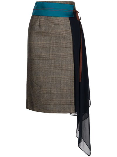 Shop Kolor Check-pattern High-waist Skirt In Braun